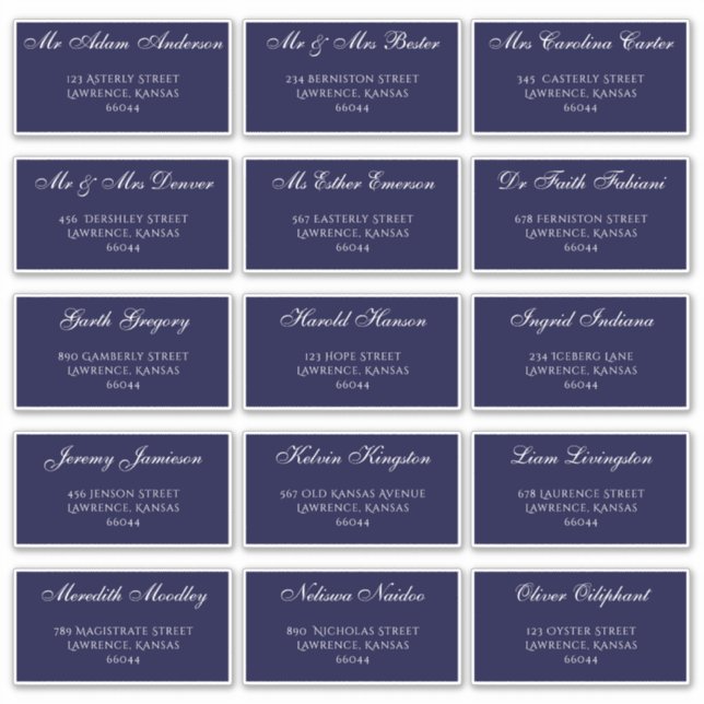 Stylish Navy Blue Wedding Guest Individual Address (Front)