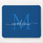 Stylish Navy Blue White Monogram Script Modern Mouse Mat<br><div class="desc">Stylish Navy Blue White Monogram Script Simple Modern Mouse Pad</div>