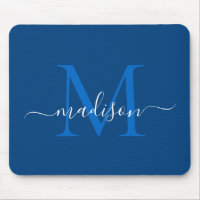 Stylish Navy Blue White Monogram Script Modern