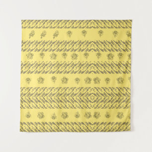Stylish Navy floral print and stripes on yellow Tapestry