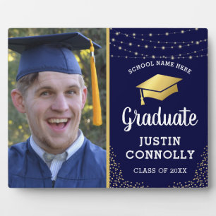 Stylish Navy & Gold Class of 2026 Graduation Photo Plaque