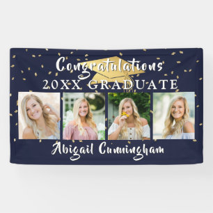 Stylish Navy Gold Congratulations Graduate 4 Photo Banner
