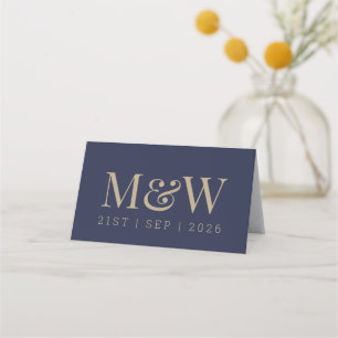 Stylish Navy Gold White Wedding Place Card