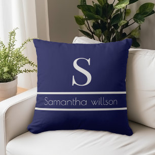 Stylish Navy Grey Initial Monogram Cushion