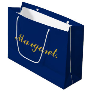 Stylish Navy Large Personalized Gift Bag with Name