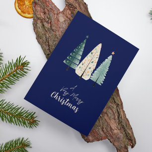 Stylish Navy Night Sky Stars Pine Trees Christmas Holiday Card