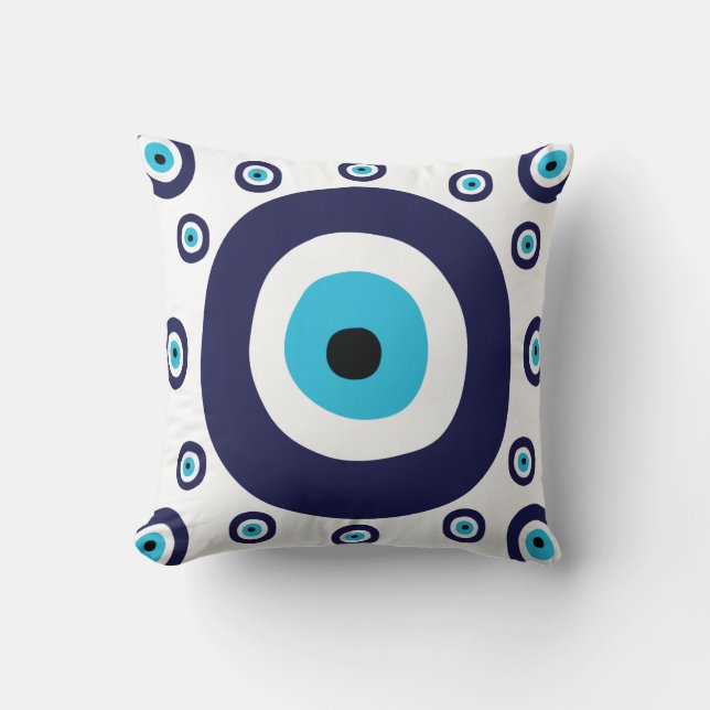 Stylish Nazar Navy Blue Aqua Evil Eye Lucky Charm Cushion (Front)