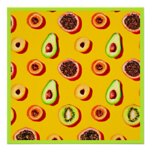 Stylish Neon Fruits Pattern Poster