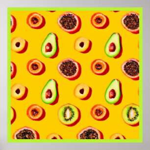 Stylish Neon Fruits Pattern Poster