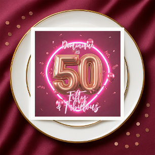 Stylish Neon Glow Up Rose Gold 50th Birthday Napkin