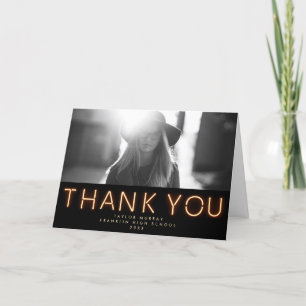 Stylish Neon Lights Graduation Photo Thank You Card