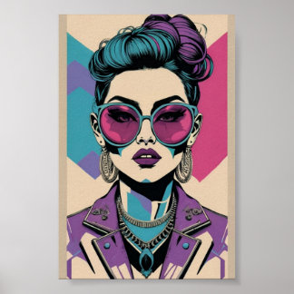 Stylish Neon Portrait Print for Trendy Feminine 