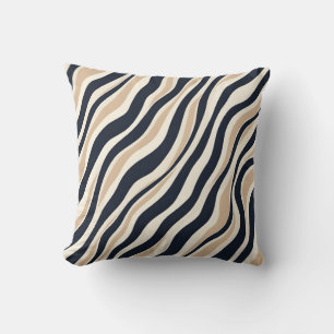 Stylish Neutral Beige Cream Charcoal Abstract Wavy Cushion