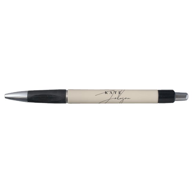 Stylish Neutral Beige Signature Script Monogram (Front)