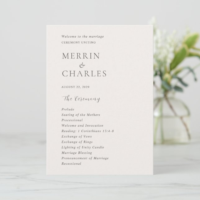 Stylish Neutral Modern Wedding Programme (Standing Front)