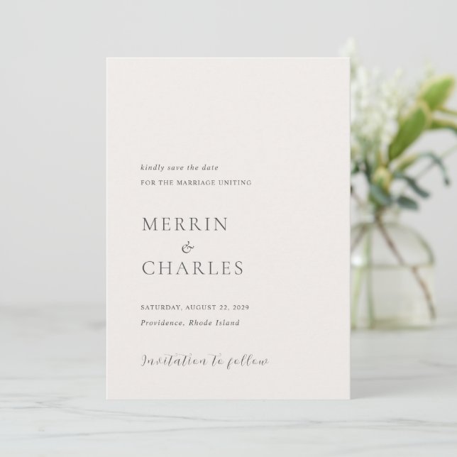 Stylish Neutral Modern Wedding Save The Date (Standing Front)