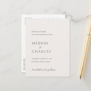 Stylish Neutral Modern Wedding Save the Date Announcement Postcard
