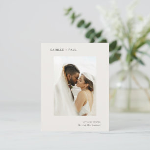 Stylish Neutral Photo Minimalist Wedding Thank You Card