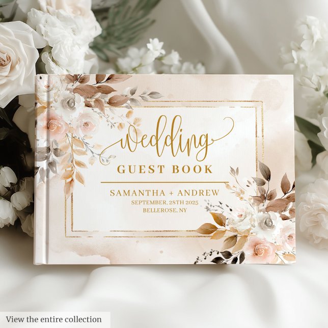 Stylish Neutral Tones Gold Boho Wedding Guest Book (Stylish Neutral Tones Gold Boho Wedding Guest Book)