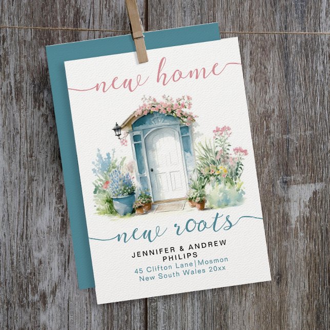 Stylish New Home Floral Garden Pink Teal Script Announcement (Creator Uploaded)