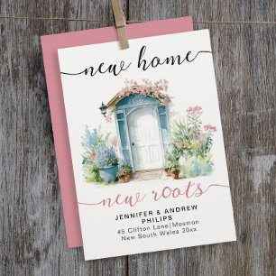 Stylish New Home Roots Pink Calligraphy Watercolor Announcement