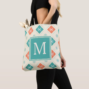 Stylish Nordic Pattern Monogram Initial Tote Bag