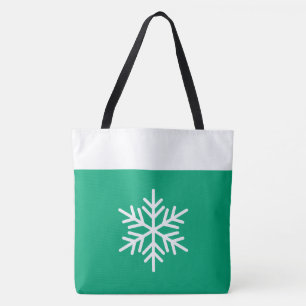 Stylish Nordic Snowflake White Edge On Green Blue Tote Bag