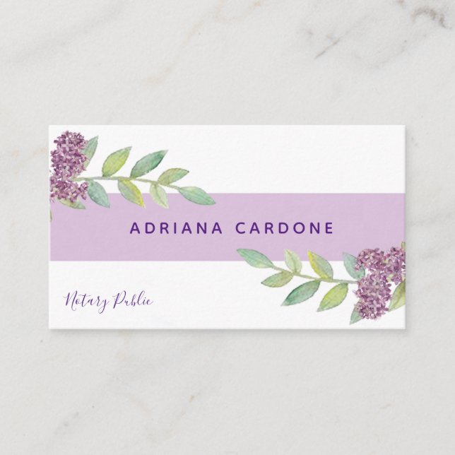 Stylish Notary Public Floral Watercolor Business Card (Front)