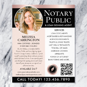 Stylish Notary Public Photo Black Pink Rose Gold Flyer