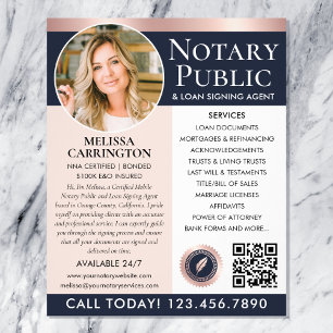 Stylish Notary Public Photo Blue Pink Rose Gold Flyer
