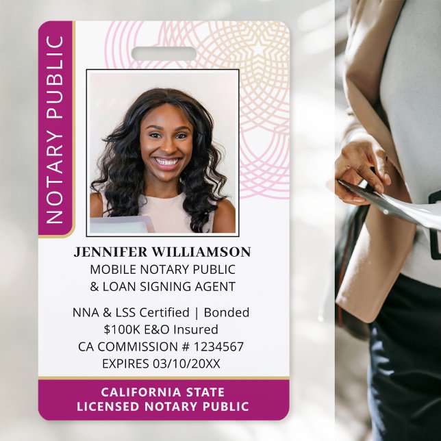 Stylish Notary Public Photo QR Code ID Magenta Badge (Creator Uploaded)