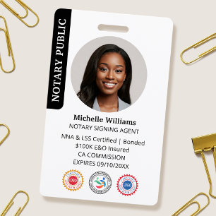 Stylish Notary Public Signing Agent Photo ID Black ID Badge