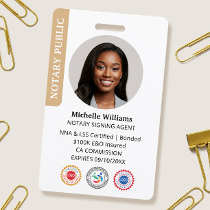 Stylish Notary Public Signing Agent Photo ID Gold Badge