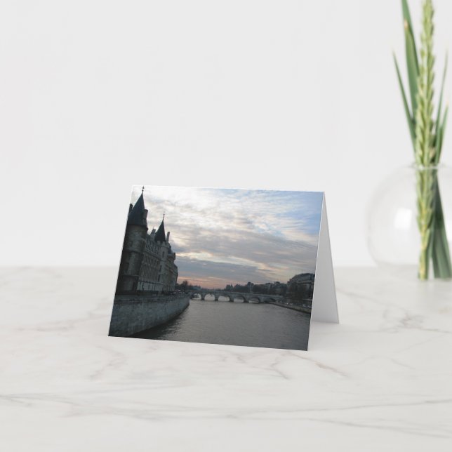Stylish Note Card with beautiful sunset in Paris (Front)