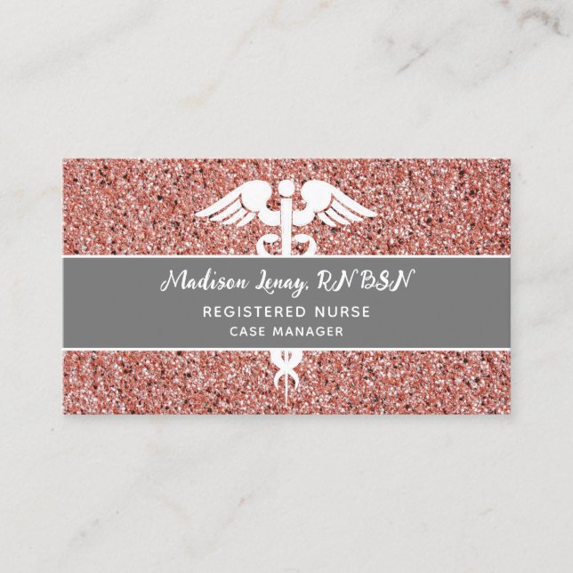 Stylish Nurse Rose Gold Pink Medical Business Card (Front)