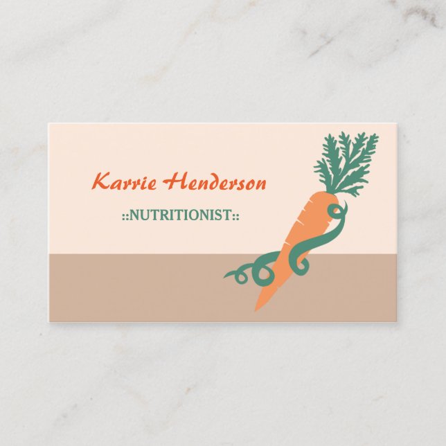 Stylish Nutritionist Girly Swirls and Carrot Business Card (Front)