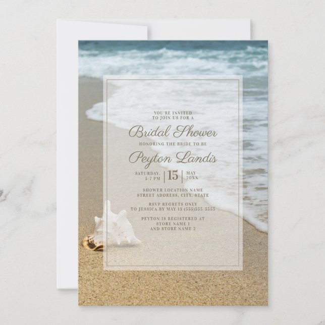 Stylish Ocean Beach Seashell Bridal Shower Invitation (Front)