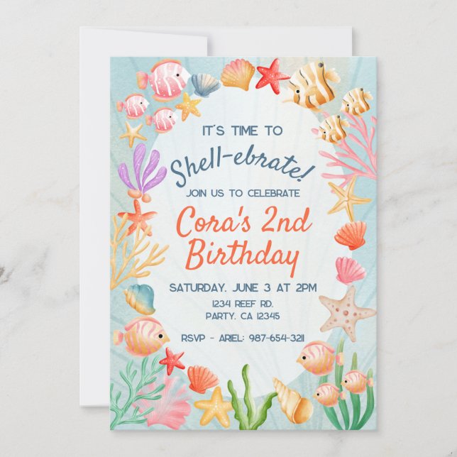 Stylish Ocean Shell-ebrate Themed Colourful Party Invitation (Front)