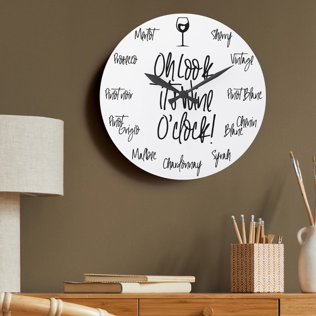 Stylish Oh Look It's Wine O'Clock | Wine Names Large Clock (Stylish Oh Look It's Wine O'Clock | Wine Names Large Clock)