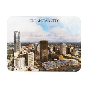 Stylish Oklahoma City Cityscape Panorama View Magnet