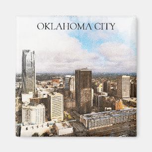 Stylish Oklahoma City Cityscape Panorama View Magnet