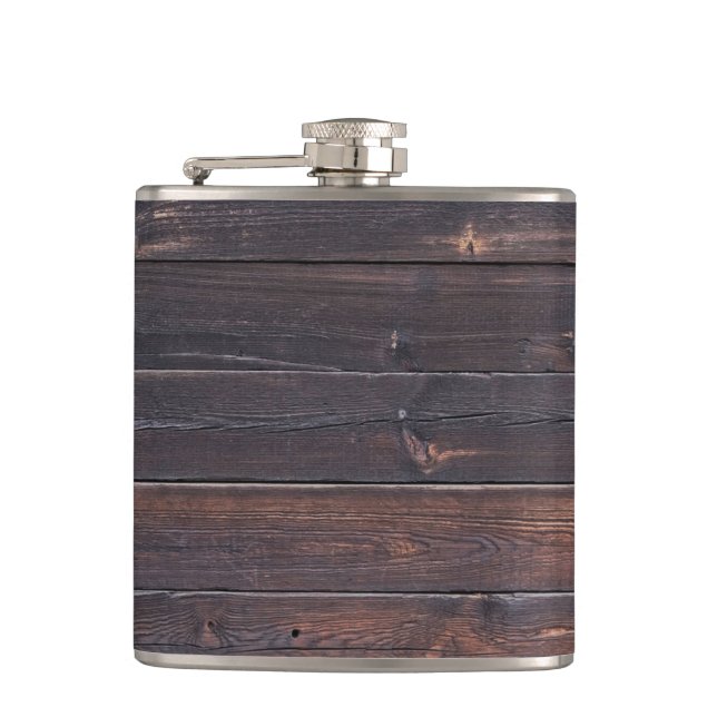 Stylish Old Wood Grain Hip Flask (Front)