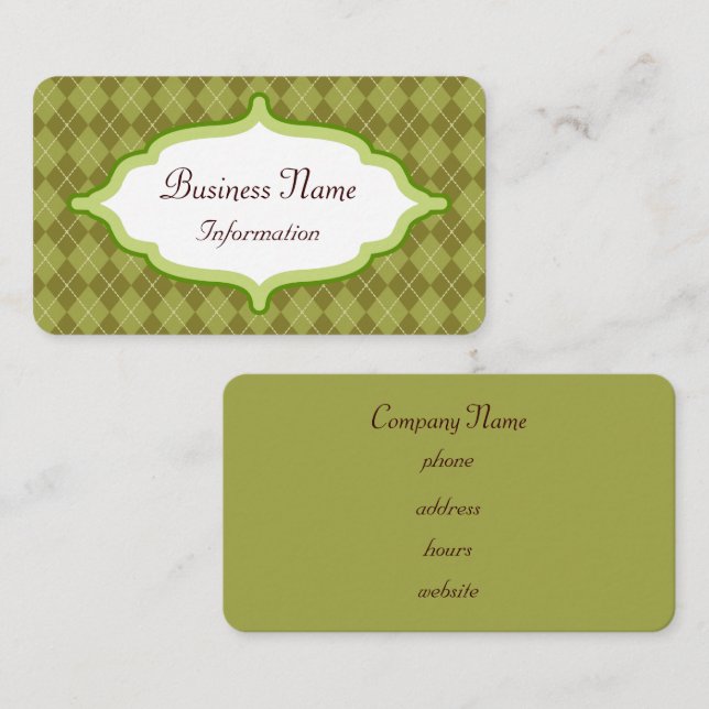 Stylish Olive Argyle Business Card (Front/Back)