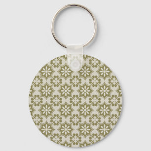 Stylish olive green Fleur de Lis repeating pattern Key Ring