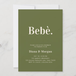Stylish Olive Green Modern Baby Shower Invitation