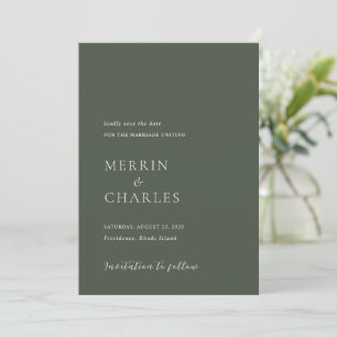 Stylish Olive Green Modern Wedding Save The Date