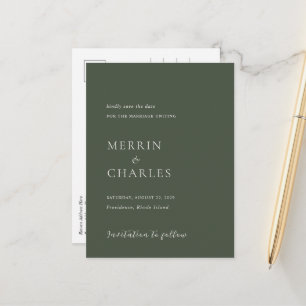 Stylish Olive Green Wedding Save the Date Announcement Postcard