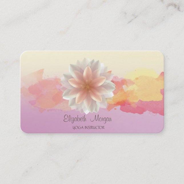 Stylish Ombre,Watercolor Brush Stroke Lotus  Business Card (Front)