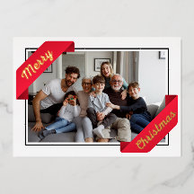 stylish one photo red banner merry christmas foil