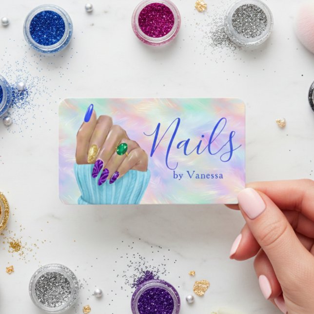 Stylish Opal Iridescent Manicurist Artist Nail Art Business Card (Creator Uploaded)